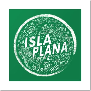 Isla Plana Vintage White Emblem Posters and Art